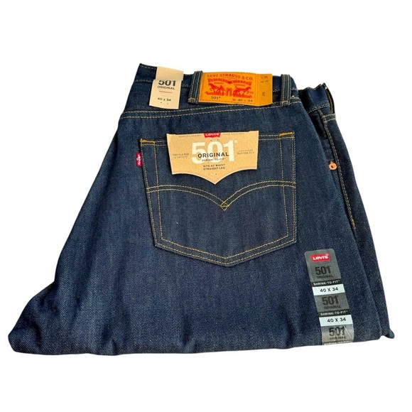 Levis 501 Jeans Rigid Shrink To Fit NWT Straight Leg Dark Wash Denim 40 X 34 - Picture 2 of 10